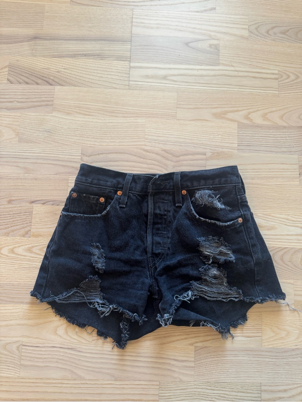Levi's Black Distressed Ripped Denim Shorts